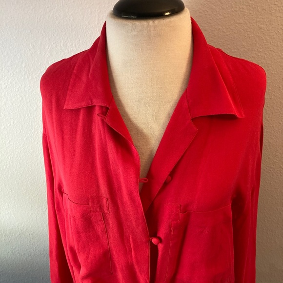 Carole Little Red Silk Button& Loop Front Blouse Size 8 - Picture 5 of 12